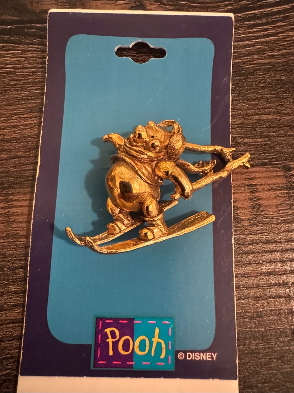 Disney Gold Winnie the Pooh Skiing Pin
